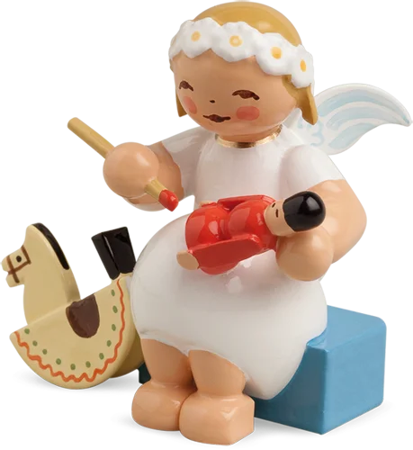 Marguerite Angel with Little Rider Wooden Figurine by Wendt und Kuhn