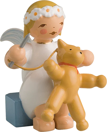 Marguerite Angel with Needle and Teddy Bear Wooden Figurine by Wendt und Kuhn