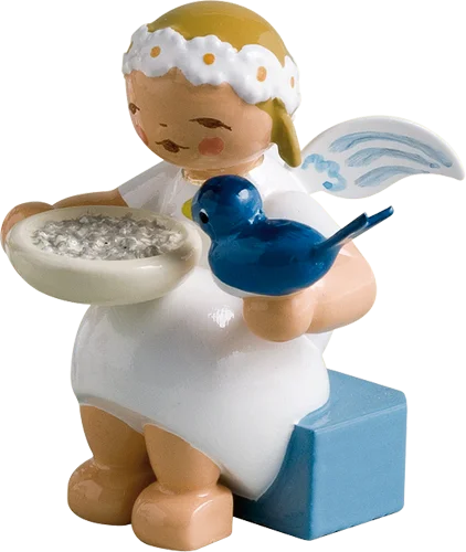 Marguerite Angel with Plate and Bird Wooden Figurine by Wendt und Kuhn