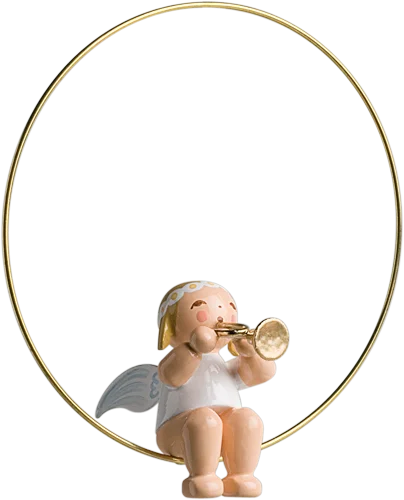 Marguerite Angel on Ring with Trumpet Wooden Ornament by Wendt und Kuhn