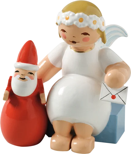 Marguerite Angel with Santa Wooden Figurine by Wendt und Kuhn