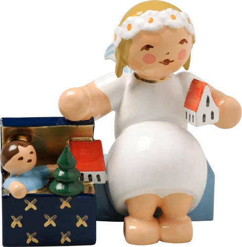 Marguerite Angel with Toy Box Wooden Figurine by Wendt und Kuhn