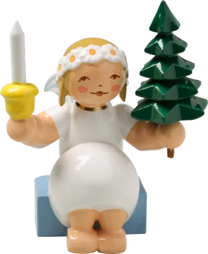 Marguerite Angel with Tree and Candle Wooden Figurine by Wendt und Kuhn