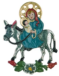 Mary and Jesus on Donkey, Painted on Both Sides Pewter Ornament by Kuehn Pewter