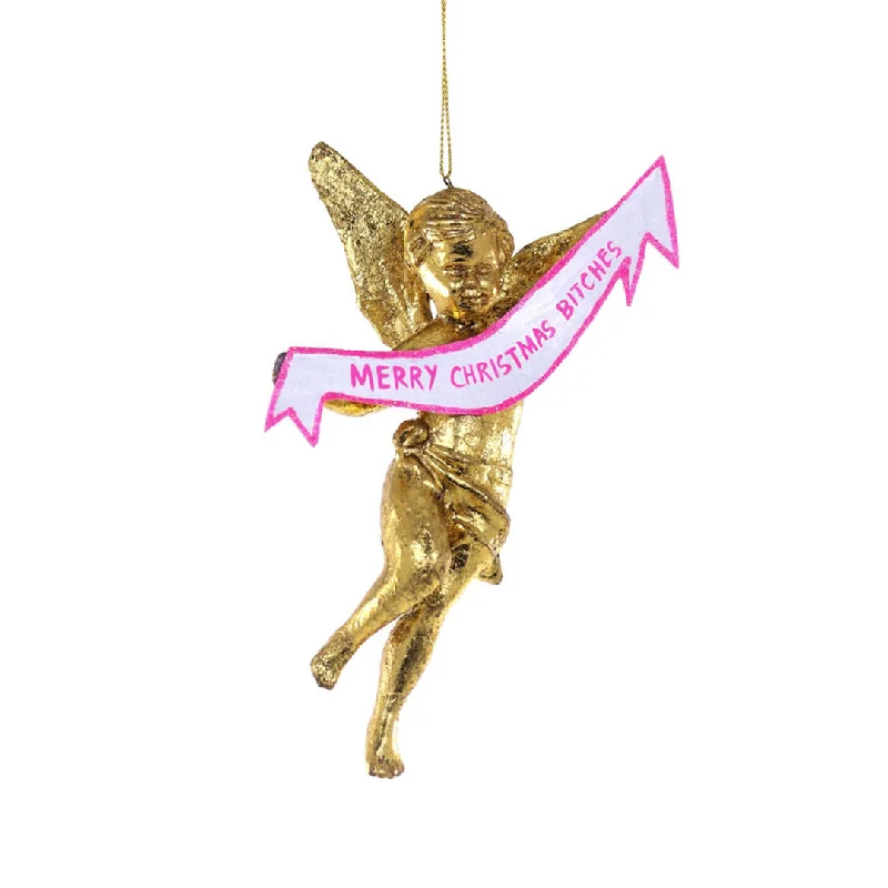 Merry Christmas B!tches Gold Angel Ornament 6.25"