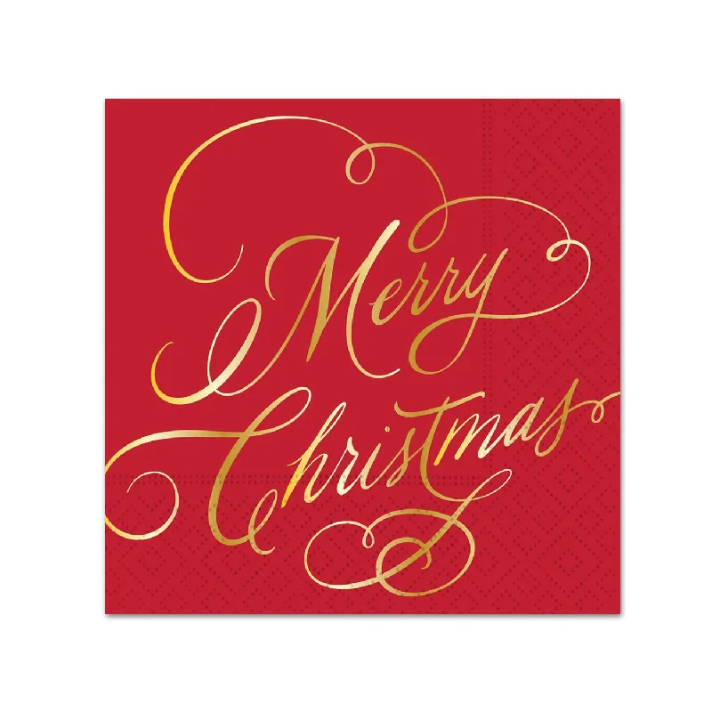 Merry Christmas Classic Script Gold Foil Paper Beverage Napkins