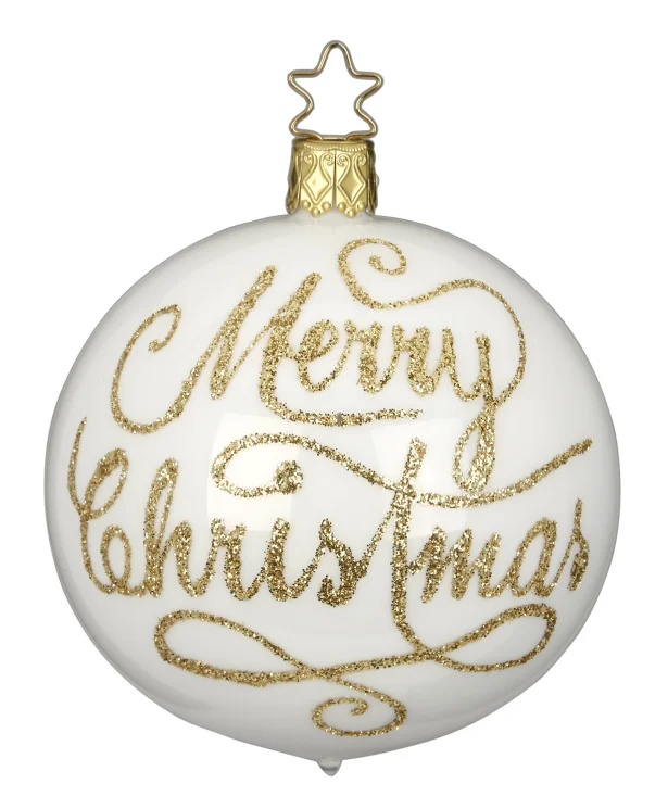 Merry Christmas, White Pearl Ornament by Inge Glas of Germany