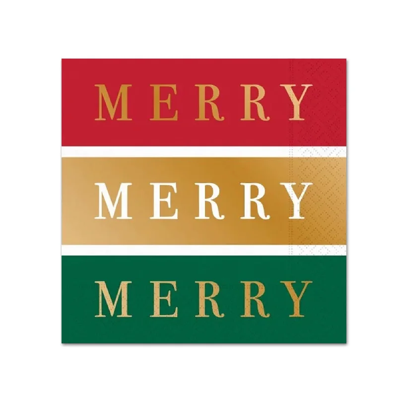 Merry Merry Merry Christmas Gold Foil Paper Beverage Napkins