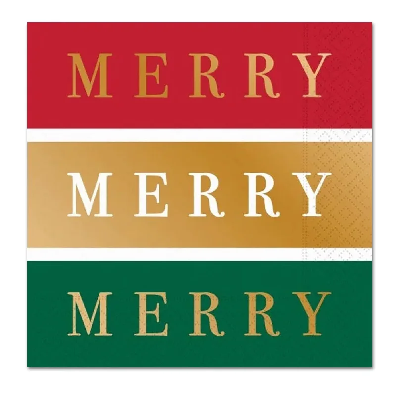 Merry Merry Merry Christmas Foil Paper Luncheon Napkins