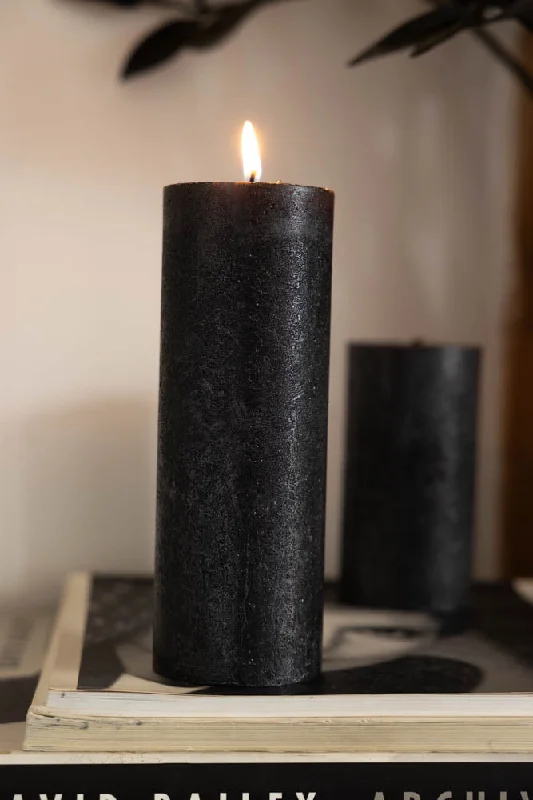 Metallic Anthracite Shimmer Pillar Candle - Large