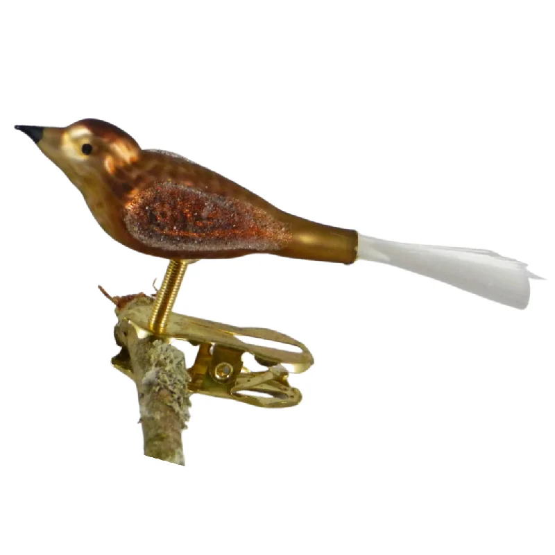 Mini Bird with spun glass tail, bronze by Glas Bartholmes