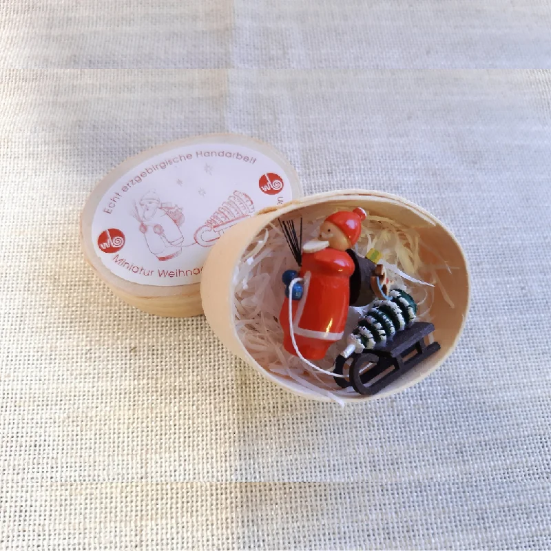 Miniature Santa with Sled in Wood Box by Wolfgang Braun