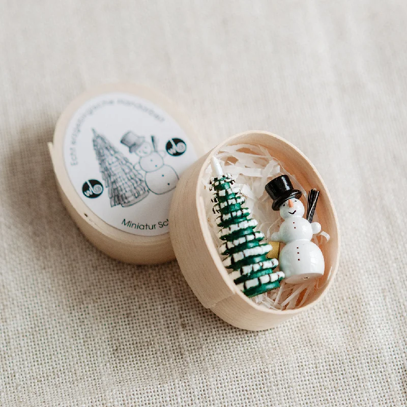 Miniature Snowman with Tree in Wood Box by Wolfgang Braun