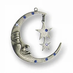 Moon and Stars with Blue Crystals Pewter Ornament by Kuehn Pewter