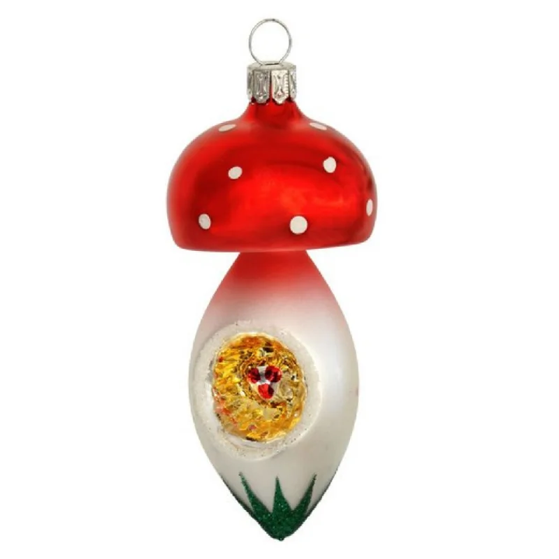 Mushroom with Reflector Stem Ornament by Glas Bartholmes