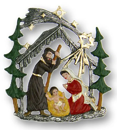 Nativity in Forest, Painted on Both Sides Pewter Ornament by Kuehn Pewter