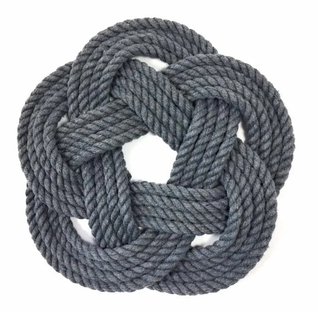 10" Nautical Sailor Knot Trivet, Gray Cotton Rope, Large