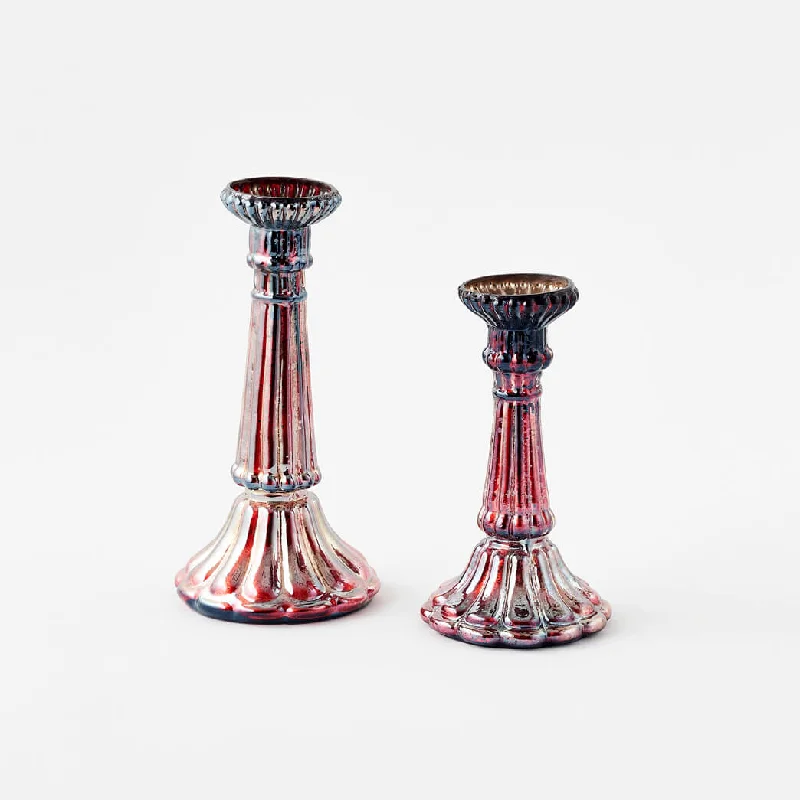 Oil Slick Glass Candlesticks (Set of 2)