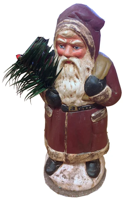 Old Style Santa in Red Coat Paper Mache Candy Container by Ino Schaller