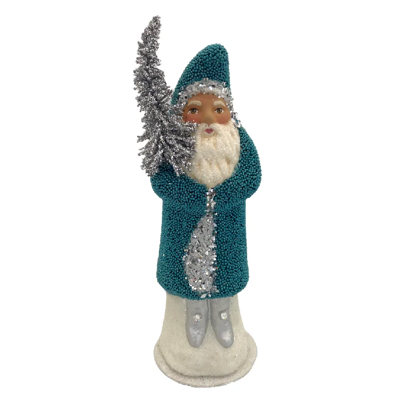 One-of-a-Kind Ocean Blue Beaded Santa by Ino Schaller