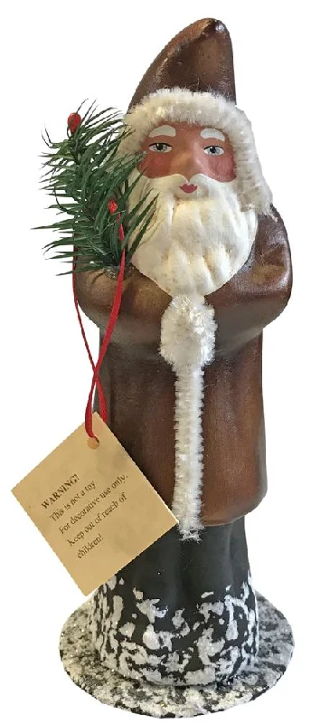 One of a Kind Brown Coat Santa, Paper Mache Candy Container by Ino Schaller