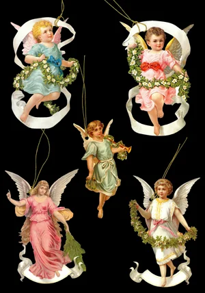 Package of 5 Angel with Ribbons Victorian Style Scrap Gift Tags by Ernst Freihoff Papierwaren