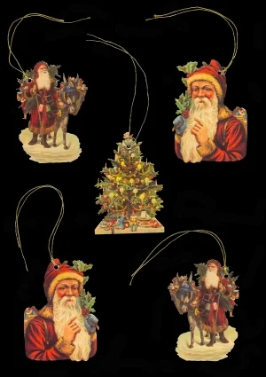 Package of 5 Santa and Donkey Victorian Style Scrap Gift Tags by Ernst Freihoff Papierwaren