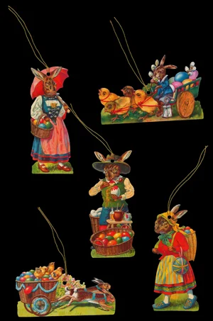 Package of 5 Victorian Style Scrap Rabbit Gift Tags by Ernst Freihoff Papierwaren