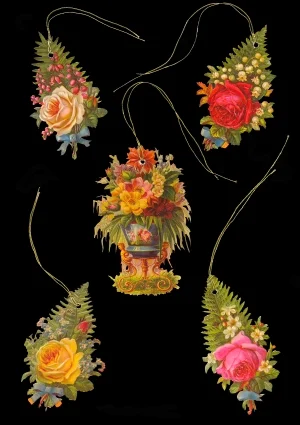 Package of 5 Victorian Style Scrap Red and Pink Roses Gift Tags by Ernst Freihoff Papierwaren