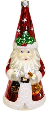 Painted Face Santa with Lantern and Bell Ornament by Hausdorfer Glas Manufaktur