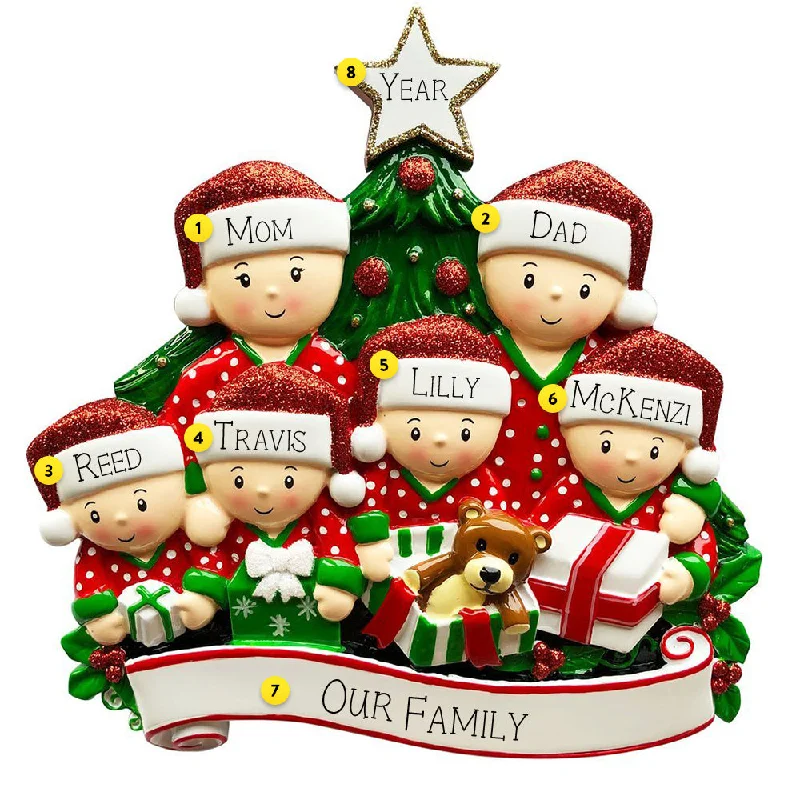 Personalized Christmas Morning Pajama Family of 6 Table Top Decoration