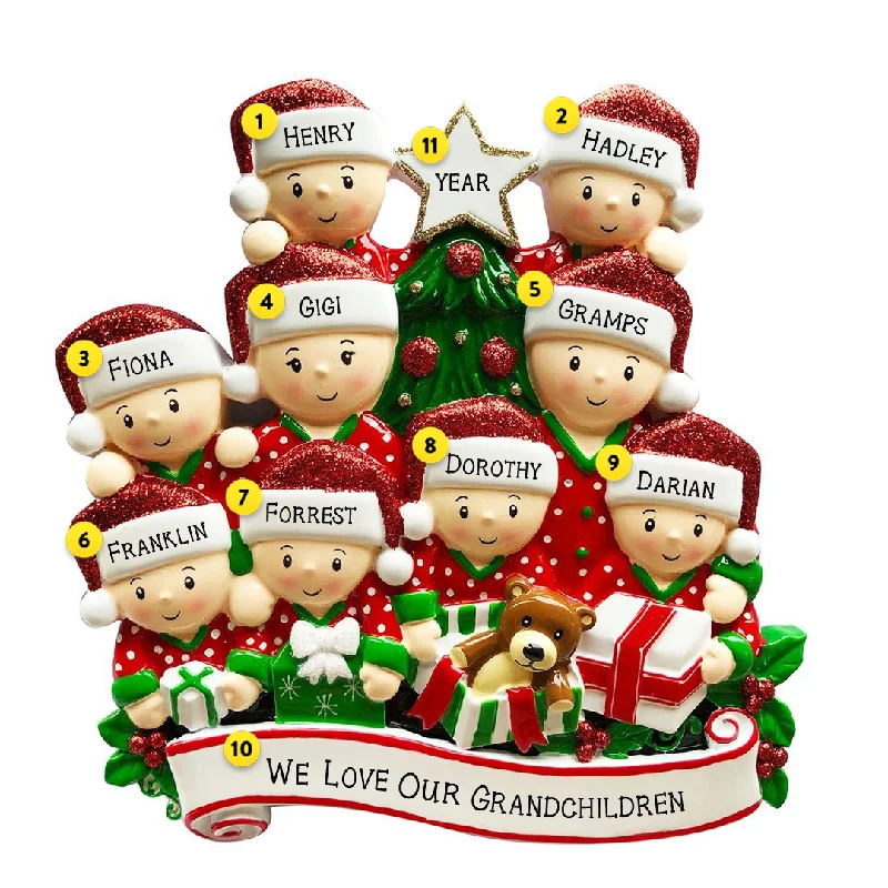 Personalized Christmas Morning Pajama Family of 9 Table Top Decoration