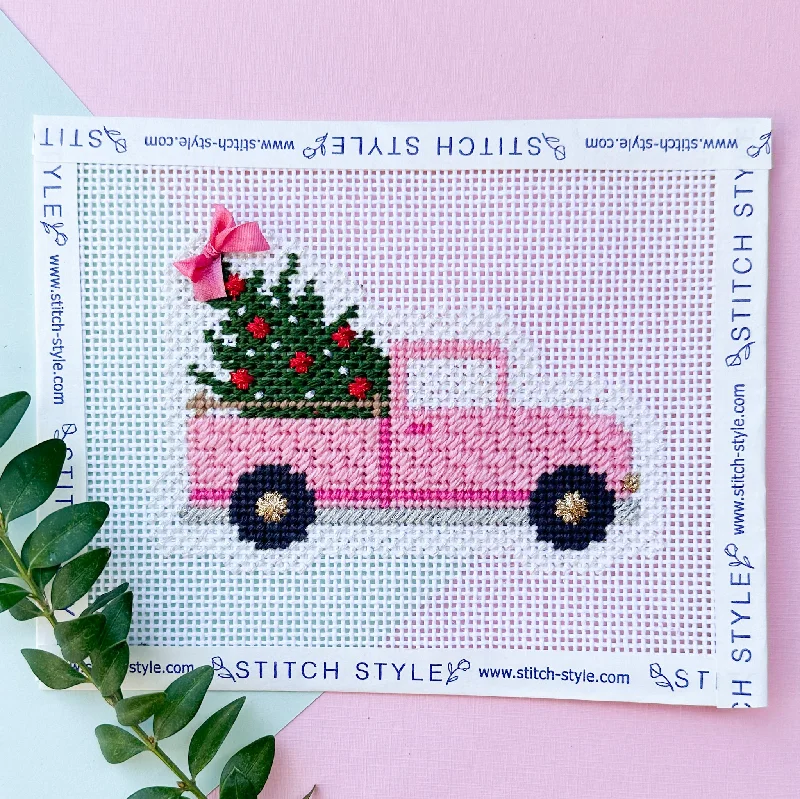 Pink Christmas Truck Needlepoint Canvas