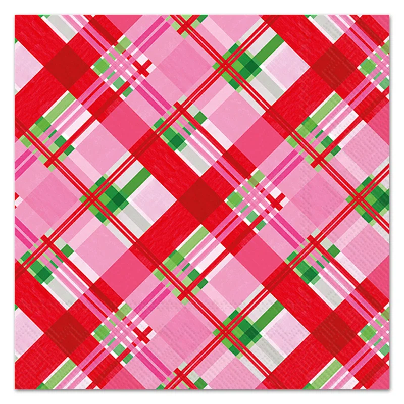 Pink Plaid Holiday Paper Luncheon Napkins