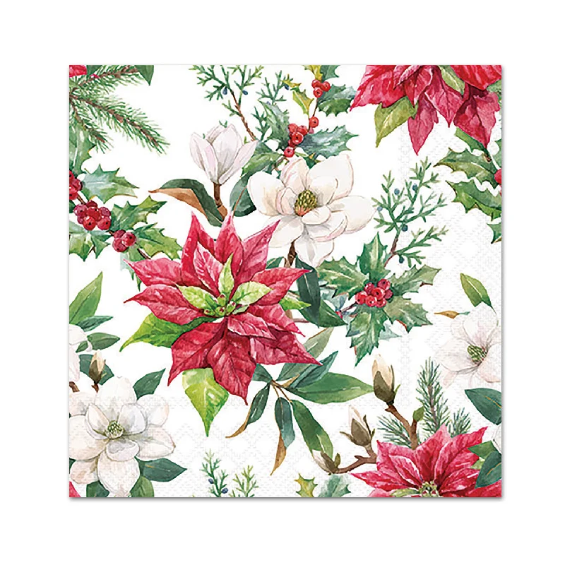 Poinsettia Floral Paper Beverage Napkins