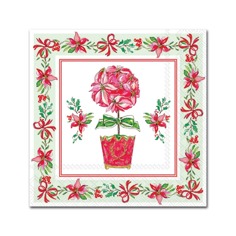 Poinsettia Topiary Paper Beverage Napkins