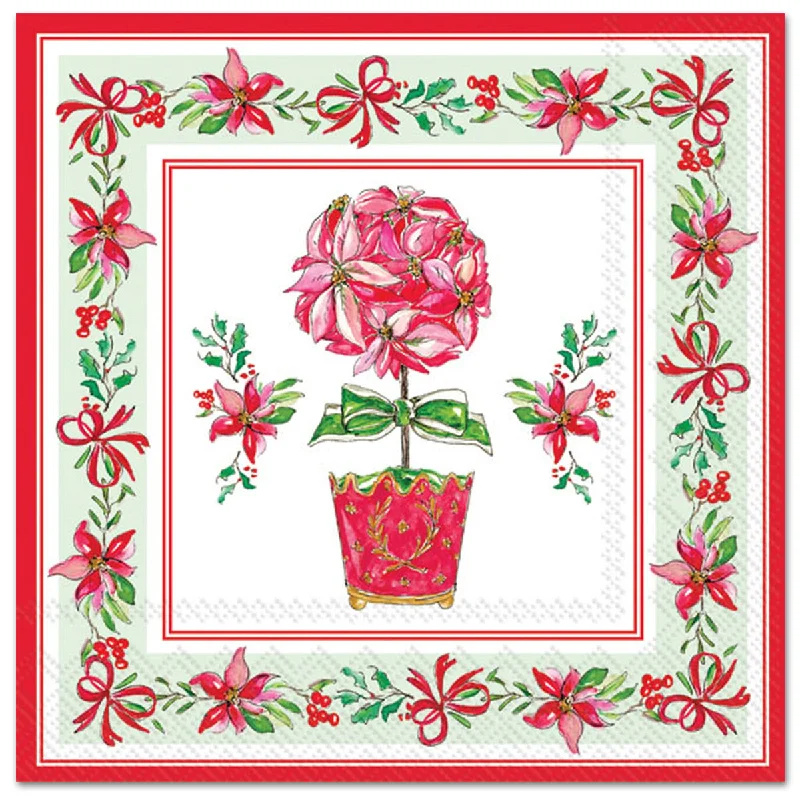 Poinsettia Topiary Paper Luncheon Napkins