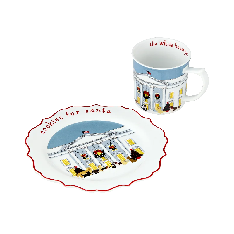 Presidential Pets Porcelain Holiday Cocoa Mug and Plate Set