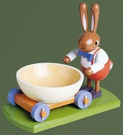 Rabbit with Candy Bowl Wooden Figurine by Werkstatten Leichsenring