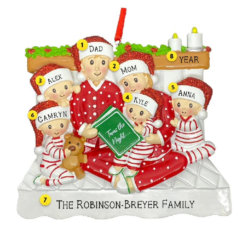 Personalized Reading in Bed Family of 6 Ornament