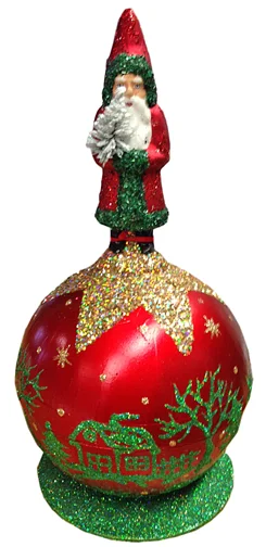 Red Ball with Santa Paper Mache Candy Container by Ino Schaller