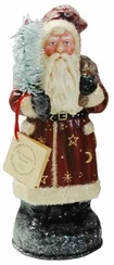 Red Coat with Gold Stars Santa Paper Mache Candy Container by Ino Schaller