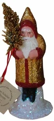 Red Edge, Gold Glitter Santa Paper Mache Candy Container by Ino Schaller