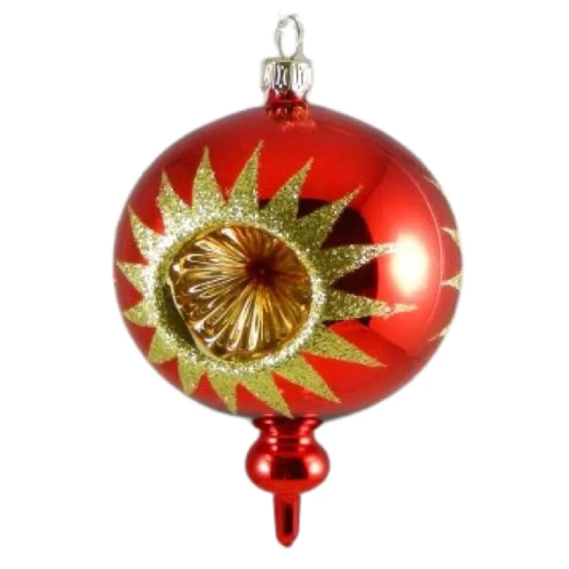 Tri-Reflector with Point Ornament, red and gold, small by Glas Bartholmes