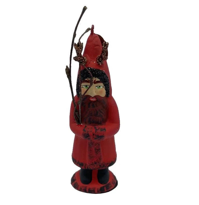 Krampus with Switches, Paper Mache Ornament, matte red, by Ino Schaller