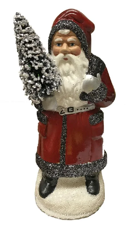 Red Santa with Black Glitter Trim, Paper Mache Candy Container by Ino Schaller