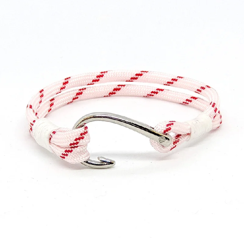 Red Stripe Nautical Fish Hook Bracelet 164