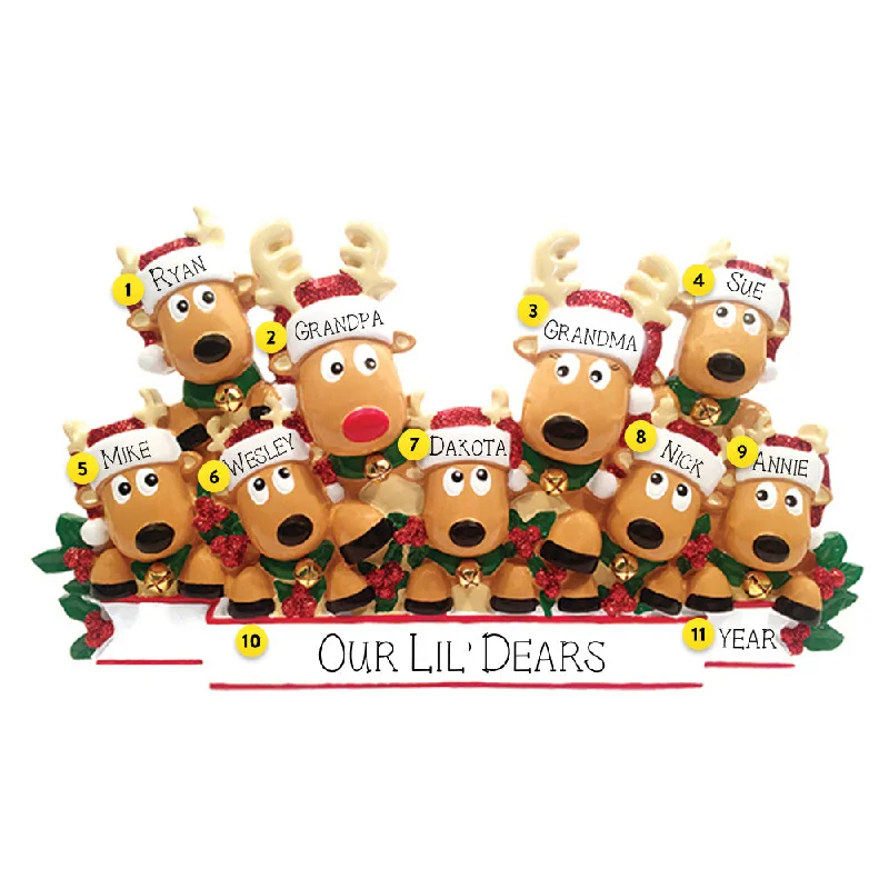 Personalized Reindeer Family of 9 Table Top Decoration