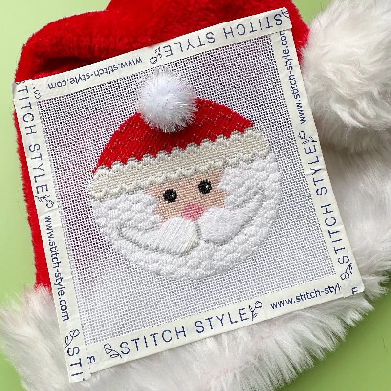 Santa Face Round Needlepoint Canvas