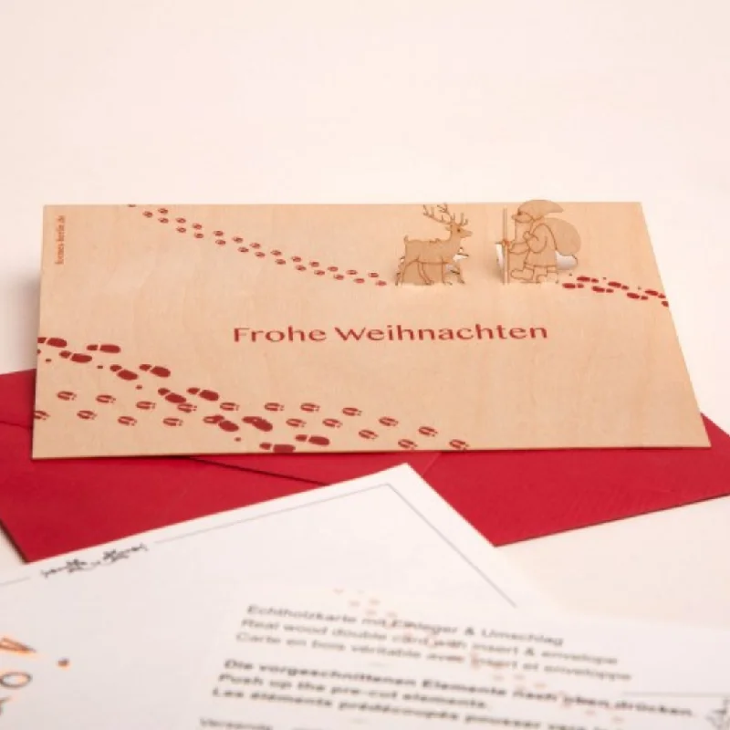 Santa Frohe Weihnachten Wood Card by Formes-Berlin